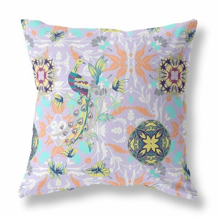 HOMEROOTS 26 in. Peacock Indoor & Outdoor Zip Throw Pillow Purple Orange & Yellow 411308